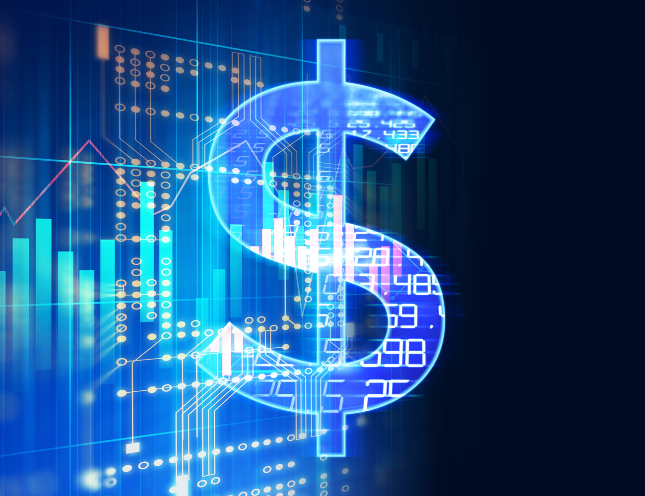 dollar sign on abstract financial technology background .